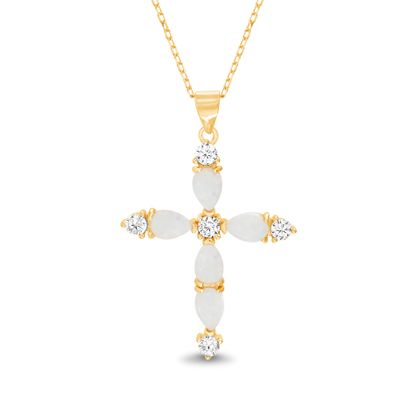 Picture of Sterling Silver White Opal & CZ Cross Pendant