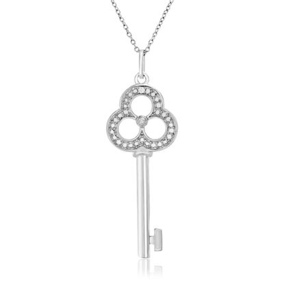 Picture of Silver-Tone Brass Diamond Accent Clover Key Pendant
