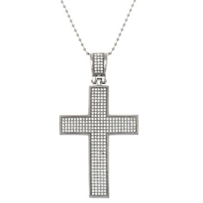 Picture of Silver-Tone Stainless Steel Polished Cubic Zirconia Cross Pendant