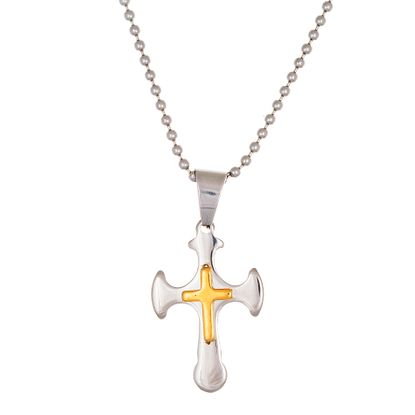 Imagen de Two-Tone Stainless Steel Mens 43mm Double Layered Cross Pendant