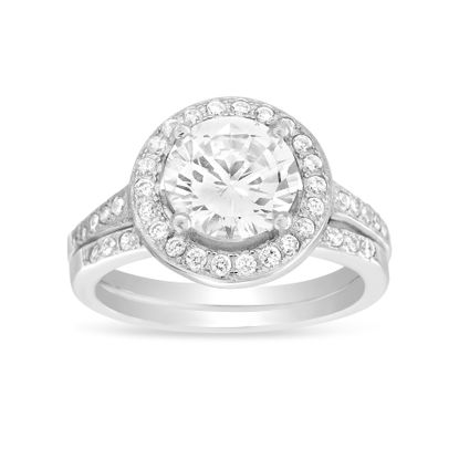 Imagen de Sterling Silver Cubic Zirconia Round 2pc Engagement Ring Set Size 7