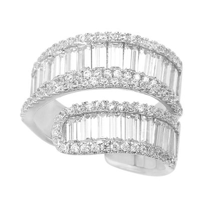 Picture of STERLING SILVER RHODIUM BAGUETTE CZ BYPASS RING
