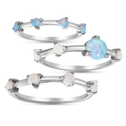 Picture of Sterling Silver Opal Stackable Ring Set Size 7