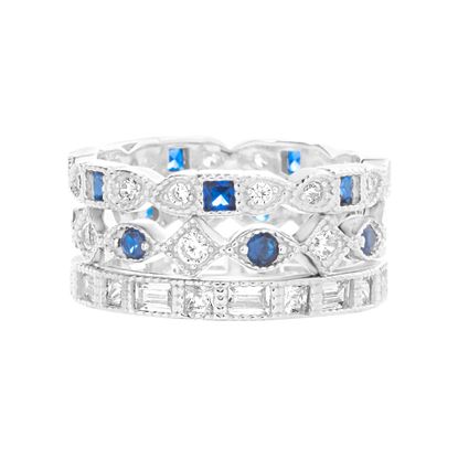 Picture of STERLING SILVER RHODIUM CLEAR & SPPR CZ BEZEL/GEO SHAPED DESIGN TRIO STACKABLE RING SET