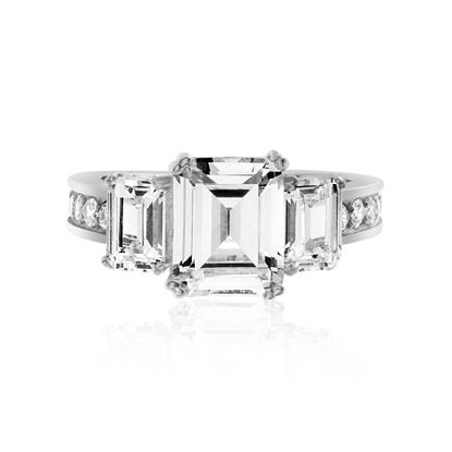 Picture of Cubic Zirconia Emerald Cut 3-Stone Bridal Set in Sterling Silver