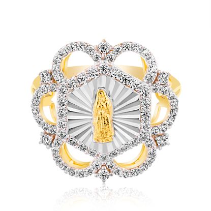 Imagen de Cubic Zirconia Virgin Mary Floral Design Ring in Two-Tone Sterling Silver