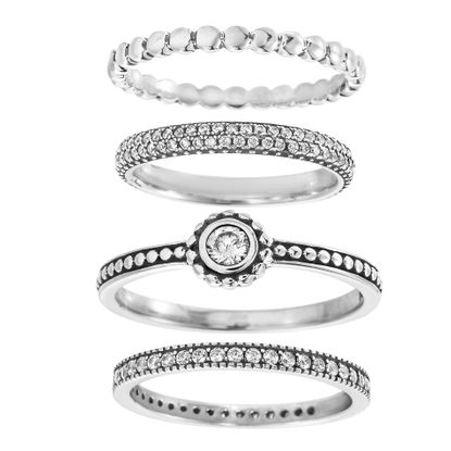 Picture of Sterling Silver Oxidized 4pc Cubic Zirconia Circle/Band Stackable Ring Set Size 7
