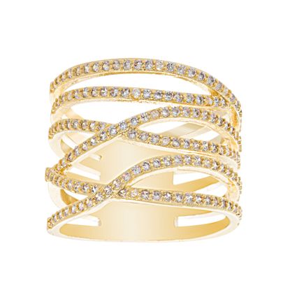 Imagen de Cubic Zirconia Wide Criss Cross Ring in Gold over Brass