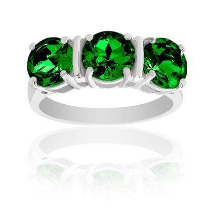 Picture of Silver-Tone Brass Triple Green Cubic Zirconia Ring Size 7