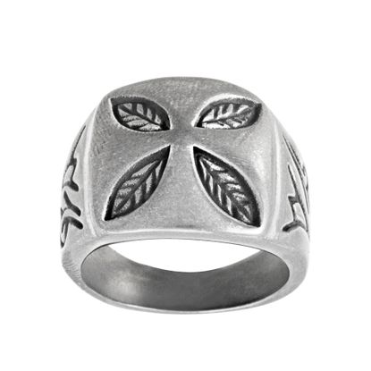 Imagen de Silver-Tone Stainless Steel Men's Aged Finish Leaf Design Ring Size 10