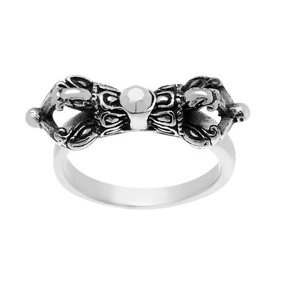 Imagen de Silver-Tone Stainless Steel Men's Oxidized Black Cubic Zirconia Textured Ring Size 11