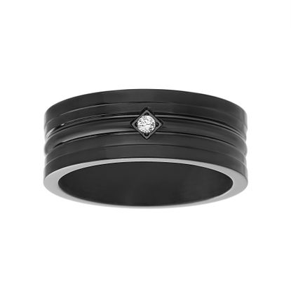 Picture of Men's Black-Tone Stainless Steel Cubic Zirconia Matte Ring