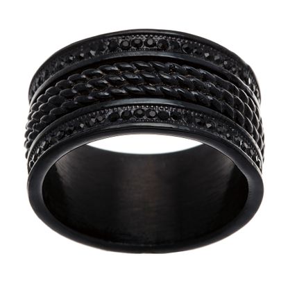 Imagen de Black-Tone Stainless Steel Men's Crystal Twisted Center Design Band Ring Size 10