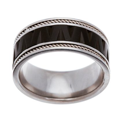Imagen de Two-Tone Stainless Steel Matte and Polished Zig Zag Spinning Ring