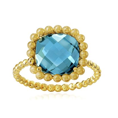 Picture of Gold-Tone Stainless Steel Square Aqua Glass Beaded Border Ring Size 6