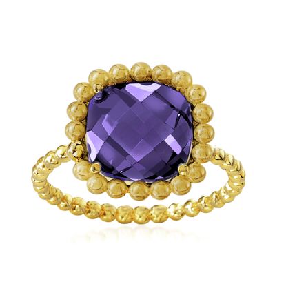 Imagen de Gold-Tone Stainless Steel Square Light Purple Glass Beaded Border Ring Size 6