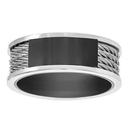 Imagen de Two-Tone Stainless Steel Men's Black Wire Design Band Ring Size 9