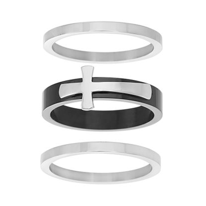 Imagen de Two-Tone Stainless Steel Men's Sideways Cross Design Band Ring Size 10