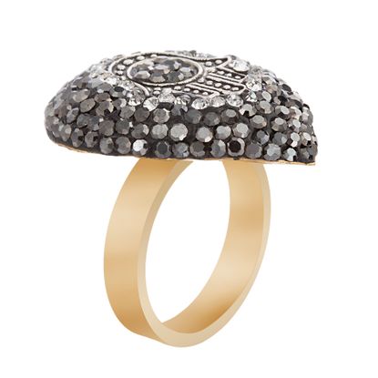 Picture of Black Teardrop Stone Hamsa Ring in Gold IP Stainless Steel