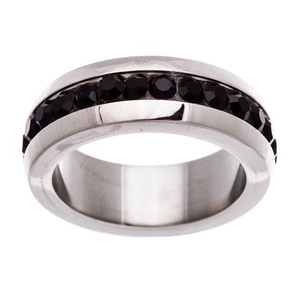 Imagen de Silver-Tone Stainless Steel Black Cubic Zirconia Center Band Ring