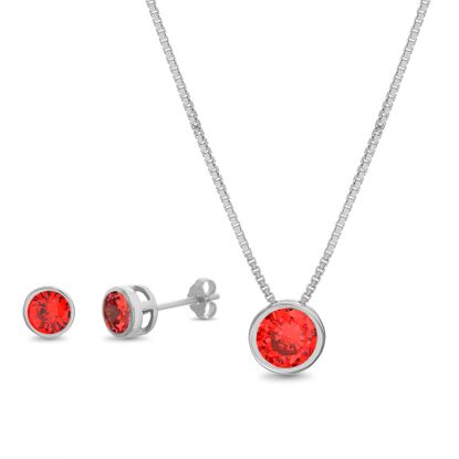 Imagen de Ruby Red Cubic Zirconia Bezel Necklace and Earring Set in Sterling Silver