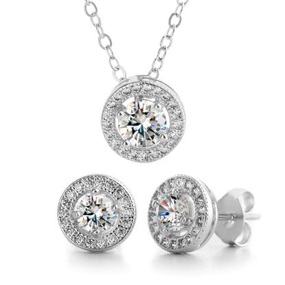 Picture of Sterling Silver Round Earring and Pendant Set