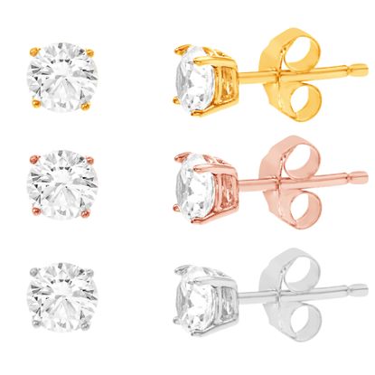 Picture of Tri-Tone Stainless Steel Cubic Zirconia 4 Prong Stud Trio Earring Set