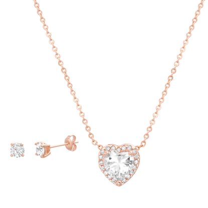 Picture of Brass Cubic Zirconia Heart Pendant Cable Chain Necklace & Earring Set