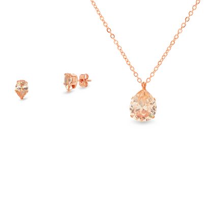 Imagen de Faceted Crystal Teardrop Necklace & Earring Set in Gold IP Stainless Steel