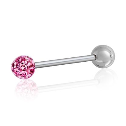 Picture of Silver-Tone Stainless Steel Pink Crystal Barbell Body Jewelry