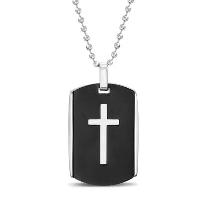 Picture of Black-Tone Stainless Steel Cross Dogtag Pendant