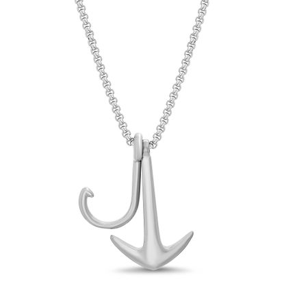 Imagen de Steve Madden Men's Hook and Anchor Pendant Necklace with Rolo Chain in Stainless Steel