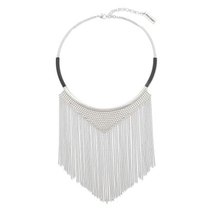 Imagen de Steve Madden Silver-Tone Textured Center Triangle with Curb Chain Fringe Necklace