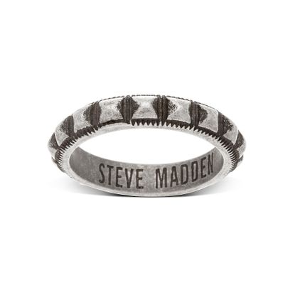Imagen de Silver-Tone Stainless Steel Oxidize Stud Texture Band Ring Size 9