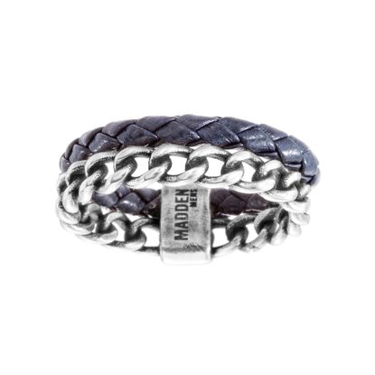 Picture of Steve Madden Oxidize Stainless Steel Curb Chain Braided Blue Leather Ring Size 10