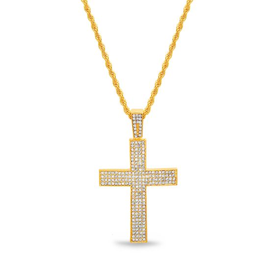 Imagen de Gold-Tone Crystal Cross Pendant Rope Chain Mens Necklace