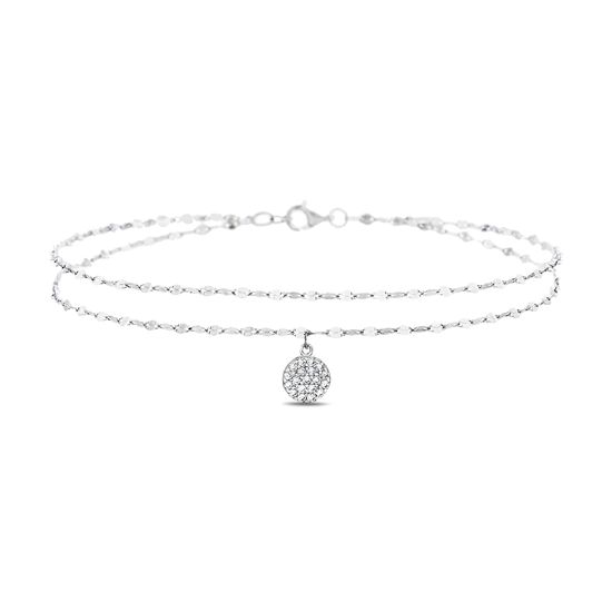 Picture of Sterling Silver CZ Pave Disc Double Stranded Sparkling Chain Anklet
