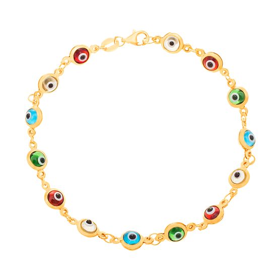 Picture of Sterling Silver Multi-Colored Round Bezel Evil Eye Bead Bracelet