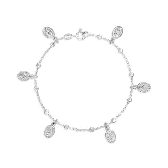 Picture of Sterling Silver Plated with Miracolosa Oval Charm and Diamond Cut Beaded Bracelet
