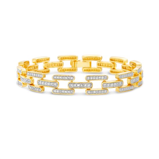 Imagen de Diamond Accent 2 Tone Link Bracelet in Rhodium & Yellow Gold over Brass