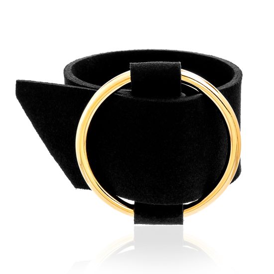 Imagen de Gold-Tone Brass Open Circle Black Leather Belt Design Bracelet