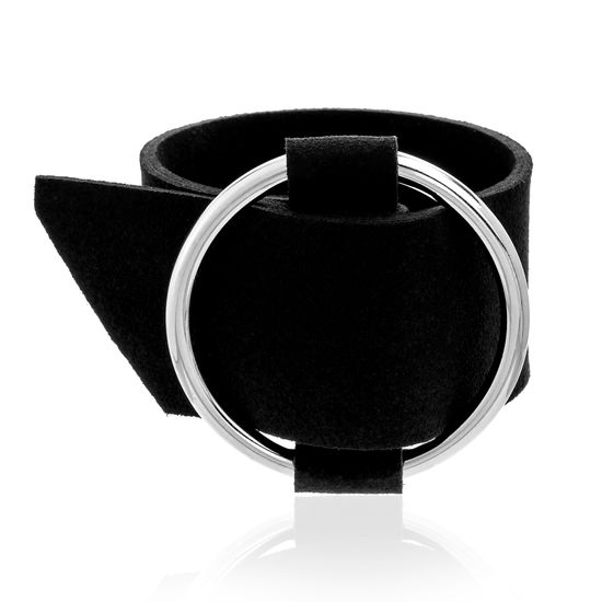 Imagen de Silver-Tone Brass Open Circle Black Leather Belt Design Bracelet