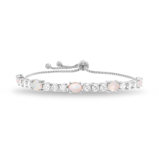 Picture of Silver-Tone Brass Opal/Cz Box Chain Slider Bracelet