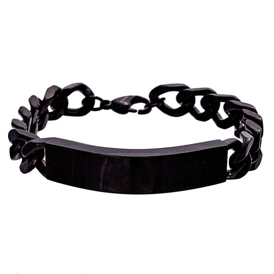 Imagen de Black Onyx Stainless Steel ID Plate Curb Chain Bracelet