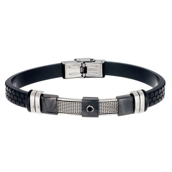 Imagen de Men's Two-Tone Stainless Steel Black IP Bracelet