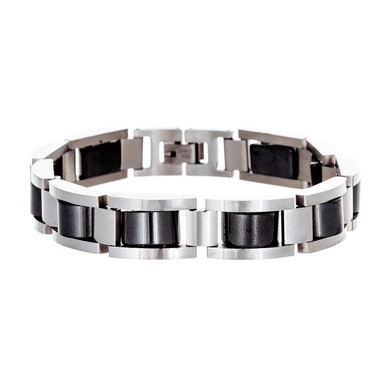 Picture of Men's Convex Rectangular Link Bracelet in Two-Tone Stainless Steel