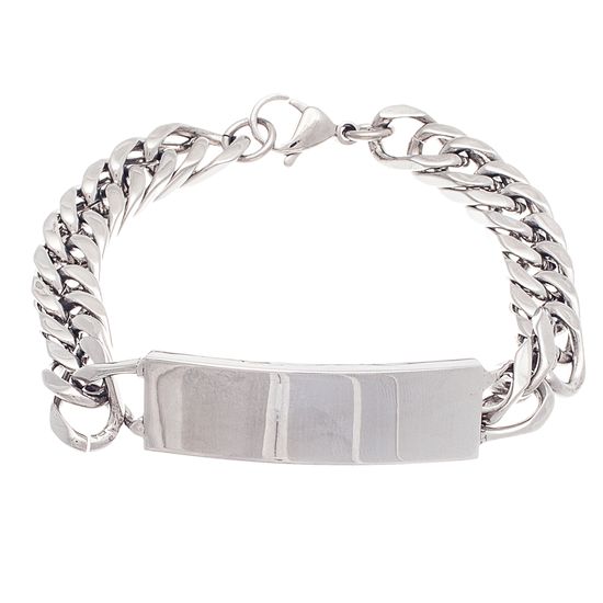 Picture of Silver -Tone Stainless Steel ID Plate Curb Chain Bracelet