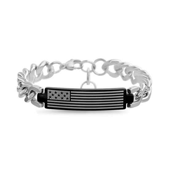 Picture of Men's Stainless Steel American Flag ID Plate Curb Chain Bracelet