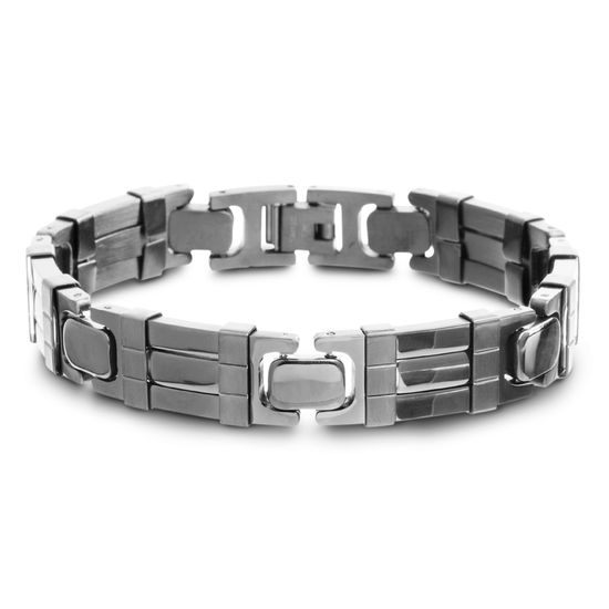 Picture of Black-Tone Stainless Steel Polished Rubber Link Bracelet