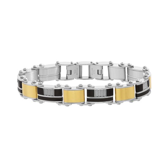 Picture of Tri-Tone Stainless Steel Mesh Square Link Men Bracelet